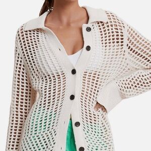 A.L.C. Jade open Knit crochet button front Cardigan Sz M